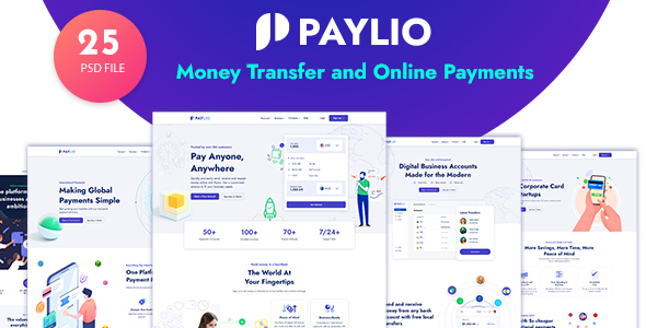 Paylio - Money Transfer and Online Payments PSD Template