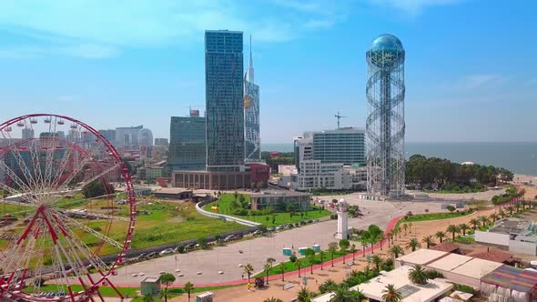 Aerial photography Batumi, made with help of drone in sunny summer weather.