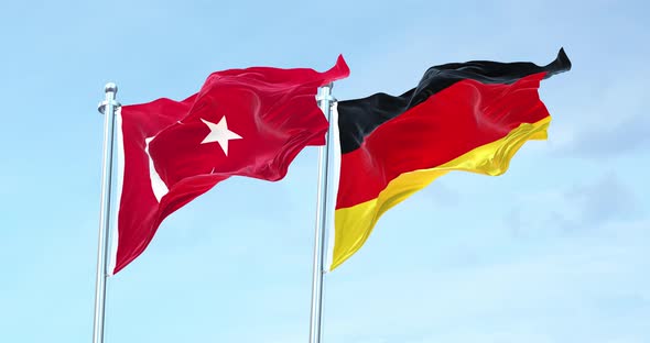 Turkey flag vs Germany flag waving 4k