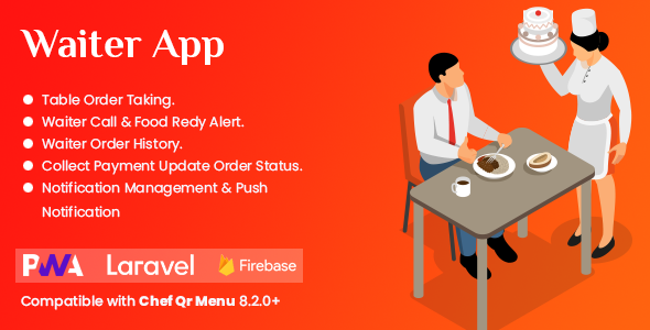 Waiter App Module for  CHEF - SaaS - Contactless Multi-restaurant QR Menu Maker