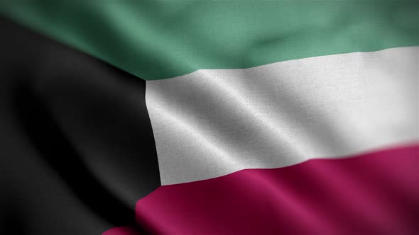 Kuwait Flag Textured Waving Close Up Background HD