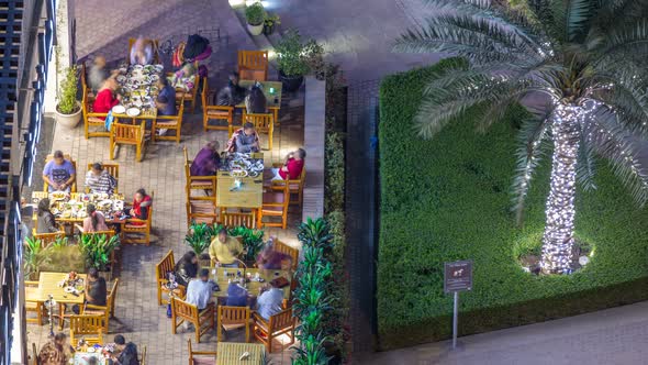 Modern Embankment Timelapse with Bar Cafe and Restaurant in Famous Dubai Marina