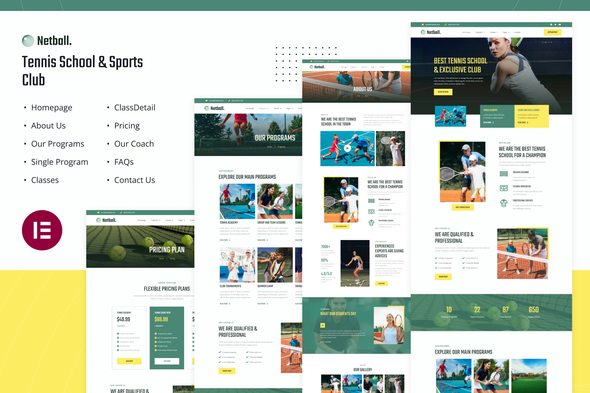 Netball | Tennis School & Sports Club Elementor Template Kit