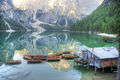 View of the characteristic Braies lake Dolomites Italy - PhotoDune Item for Sale