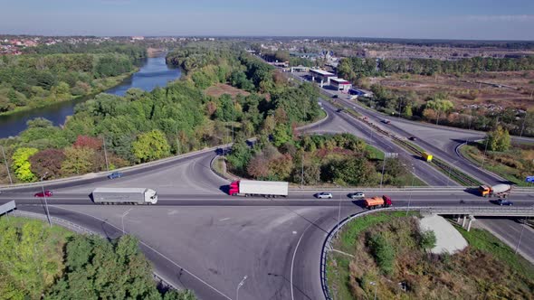 Aerial Drone View of Highway Multilevel Junction Road