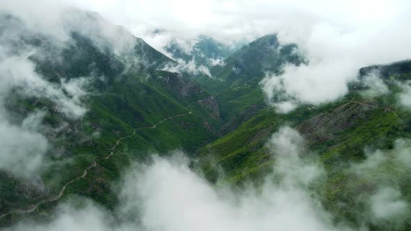 Nature Clouds Over Mountain Green Forest Beautiful Aerial Top View Summer Landscape