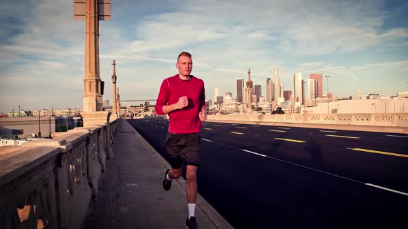 Athletic Male Jogging Los Angeles Slow-Motion