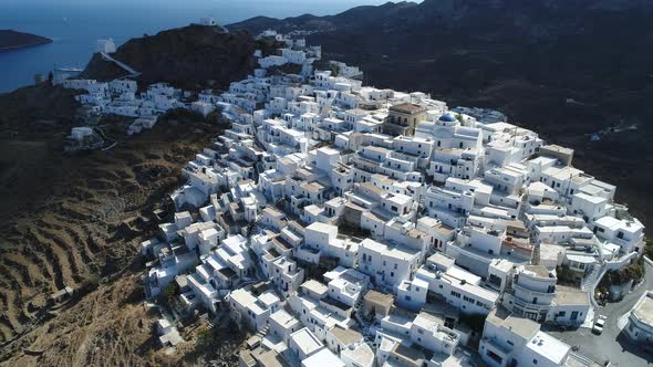 Village of Chora on the island of Serifos in the Cyclades in Greece from the sky