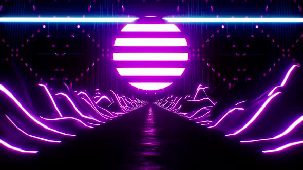 Cyber Neon Retro Sun Vj Loop