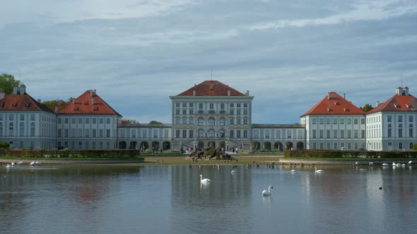 Nymphenburg Palace in Munich During October. Famous Tourist Landmark in Minchen. Lake with Beautiful