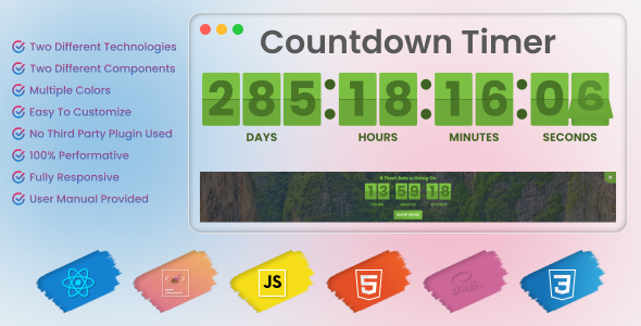 3D Flip Countdown Timer-Javascript, React