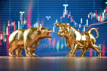 d. Investing, stock exchange financial bearish and mullish market concept. 3d illustration