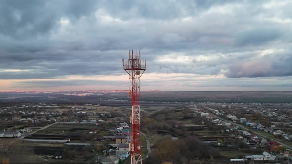 Aerial view of Telecommunication over town district
