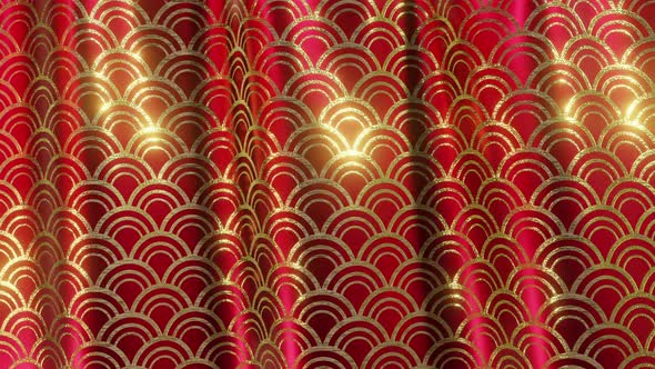 Japanese Gold And Red Wave Pattern Silk Fabric Animation Loop