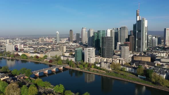 Aerial view of financial district, Frankfurt am Main, Hesse, Germany