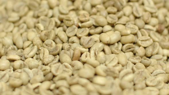 Closeup of Raw Green Coffee Beans