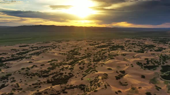 Aerial View of Sand Dunes Bayan Gobi in Mongolia