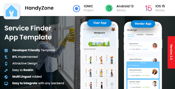 4 App Template| Home Service Finder App| Home Service Provider App| Service Booking app| Handyzone