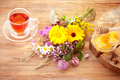 Herbal tea, fresh herbs, and flowers. Herbal medicine background - PhotoDune Item for Sale