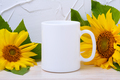 White coffee mug mockup with two yellow sunflowers - PhotoDune Item for Sale