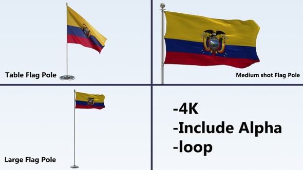 Ecuador Flag Pole Pack 4k-Loop