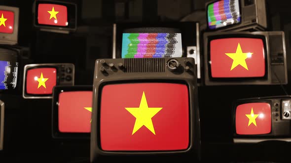 Vietnam flags and retro Televisions.