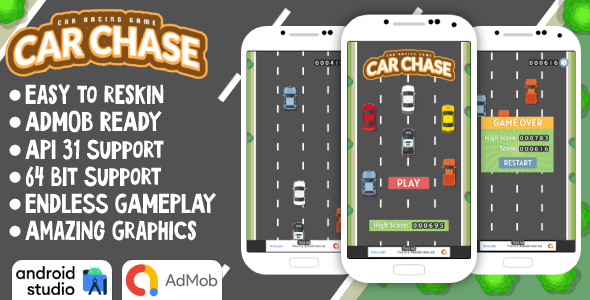 Car Chase - Car Racing Game Android Studio Project with AdMob Ads + Ready to Publish