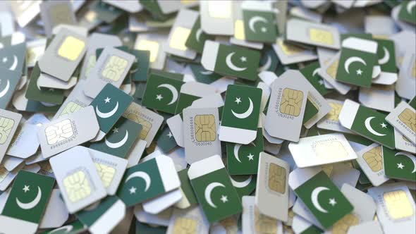 Pile of SIM Cards with Flag of Pakistan