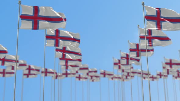 Faroe Island Row Of National flags Walk Throw Animation