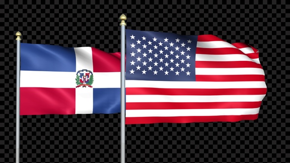 Dominican Republic And United States Two Countries Flags Waving