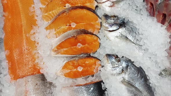 Red Fish Trout are Sold on Display in a Store