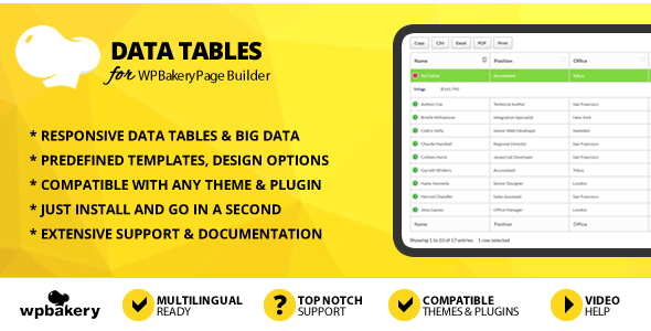 Data Tables Addon for WPBakery Page Builder