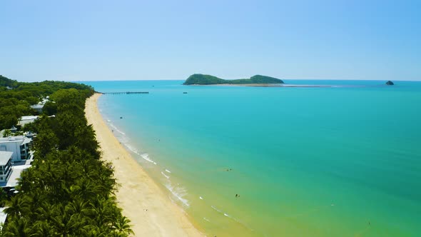 Aerial, Beautiful View On Palm Cove Beach And On Double Island In Cairns In Queensland, Australia