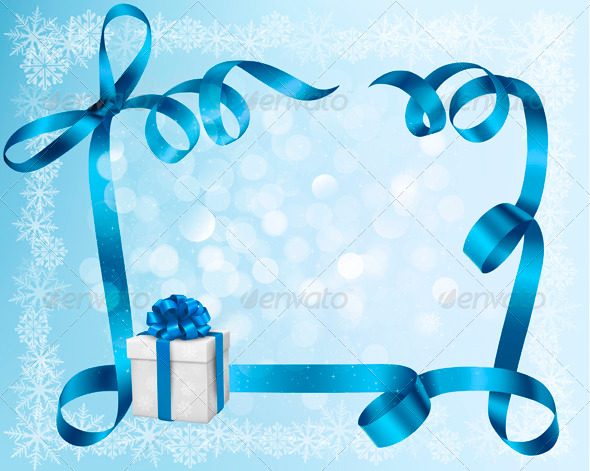 Holiday Background with Blue gift Bow with Gift Box