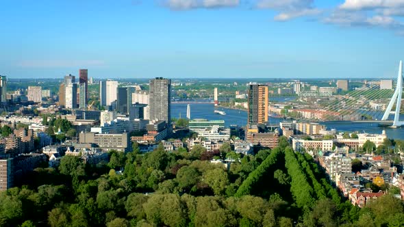 View of Rotterdam City and the Erasmus Bridge Erasmusbrug