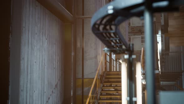 Interior of Car Factory with a Production Line alt