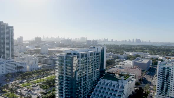 Downtown Skyline From Miami Beach At Summer In Florida. aerial, static