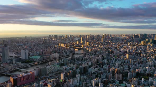 Aerial view 4k video by drone of building in Tokyo city