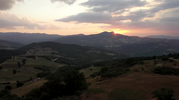 Beautiful aerial countryside view at sunset - Italian hills in the Basilicata