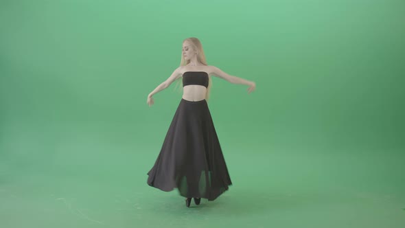 Dancing In The Shadow Spinning On The Green Screen Ballet Art By Dancing Girl 4 K Video Footage