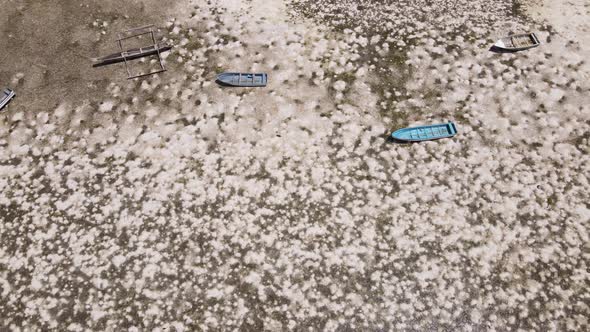 Aerial View of Low Tide in the Ocean Near the Coast of Zanzibar Tanzania Slow Motion