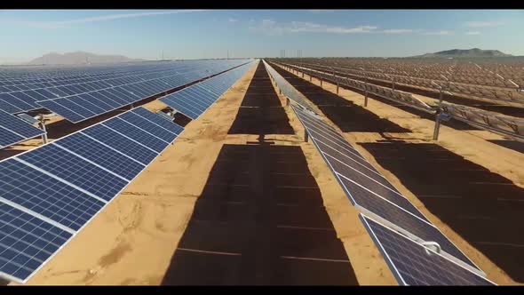 Solar panel . aerial view. A solar power plant located in a valley.