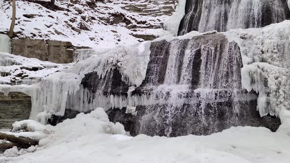 Frozen Albion Falls Cascading Waterfall in Hamilton, Ontario, Canada