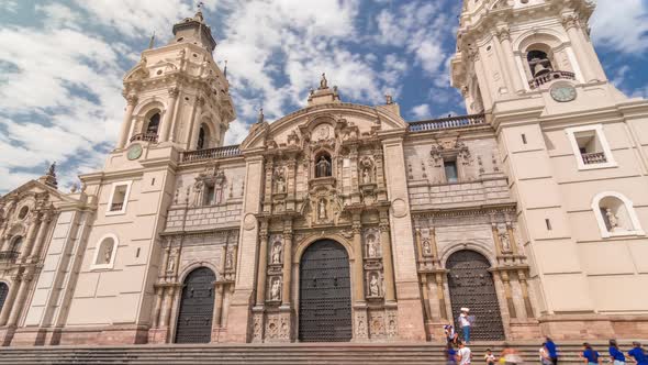 The Basilica Cathedral of Lima is a Roman Catholic Cathedral Located in the Plaza Mayor Timelapse