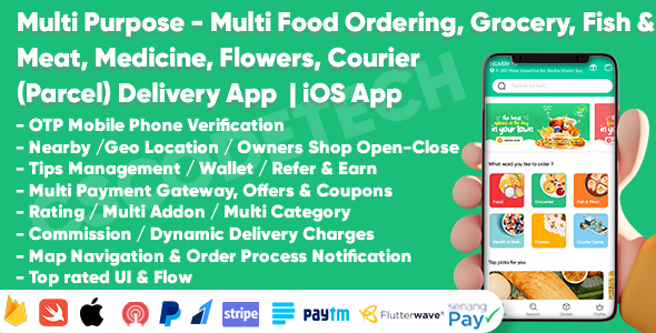 Multi Purpose - Food, Grocery, Fish-Meat, Pharmacy, Flower, Courier(Parcel) Delivery | iOS Apps