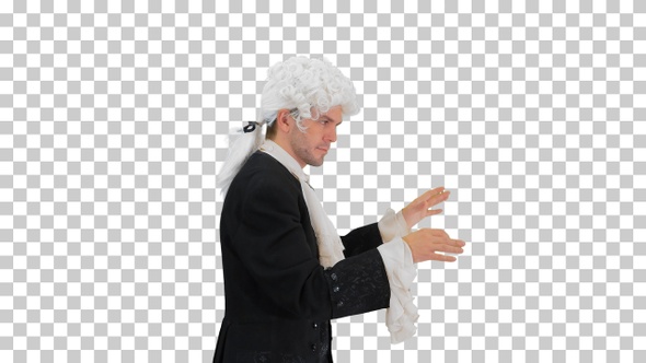 Man dressed like Mozart conducting while walking, Alpha Channel