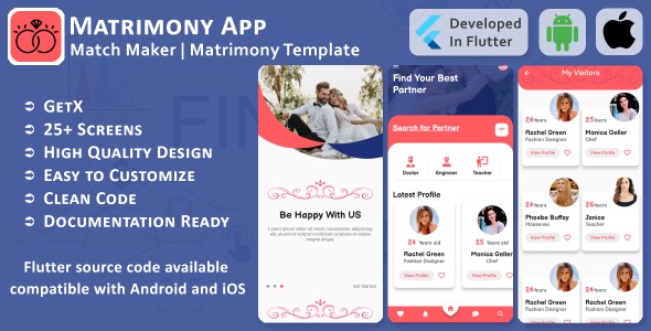 Matrimony App - Match Maker, Search Partner - Flutter Mobile Ui Template/Kit (Android, Ios)