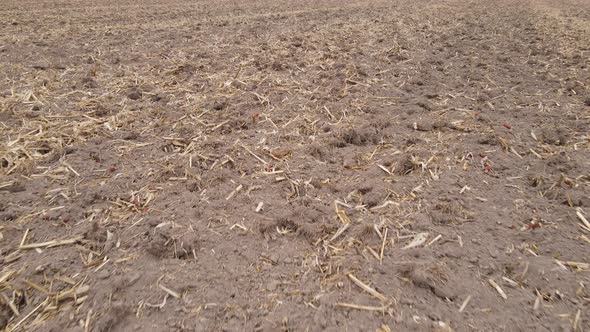 Empty Plowed Field in Autumn Aerial View