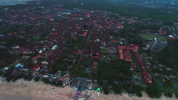 Aerial Flight Over Coastal City And Beach In Bali, Indonesia