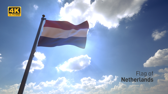 Netherlands Flag on a Flagpole V4 - 4K